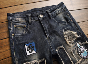 Venta al por mayor, pantalones vaqueros negros rasgados para motorista, vaqueros rasgados para hombre - Product Image 4