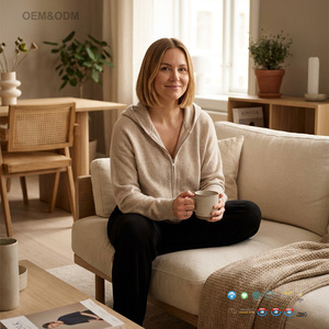 Sweat à capuche zippé en <span class=keywords><strong>cachemire</strong></span> de qualité supérieure, tricot doux pour femmes, OEM ODM personnalisable disponible - Product Image 1