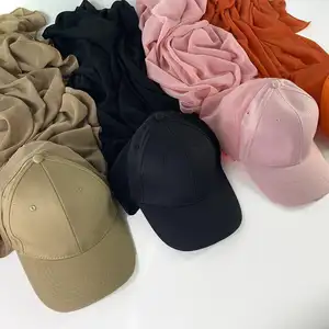 2023 Wholesale Supplier Ready To Wear Muslim Women Georgette Shawl Instant Hijab with Baseball Cap Chiffon Sport Hijab with Caps