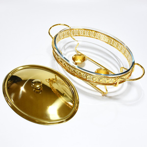 Plato Ovalado de Vidrio Resistente a las Manchas, con Tapa y Marco Dorado de Lujo, <span class=keywords><strong>Cazuela</strong></span> Transparente de 3 Litros, para Diversos Menús, Servicio Festivo - Product Image 6