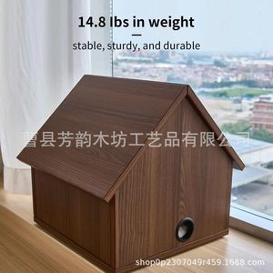 Casa de madera para gatos de interior con juguete de bola colgante, casa transpirable para mascotas para gatos pequeños y perros, uso durante todas las estaciones. - Product Image 2