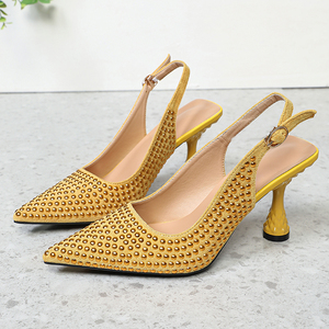 <span class=keywords><strong>Sandali</strong></span> da Sposa Estivi da <span class=keywords><strong>Donna</strong></span> <span class=keywords><strong>Gialli</strong></span> Eleganti con Tacco Grosso Antiscivolo, Décolleté a Punta con Cristalli Scintillanti e Strass, Modello Slingback - Product Image 4