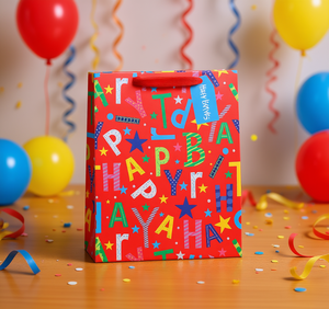 Sacchetto Regalo di Compleanno in Carta con Stampa a 4 Colori, Design Rosso 'Buon Compleanno' per Feste - Product Image 2