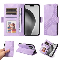 Étuis de luxe en cuir PU gaufré pour téléphones portables 17 Pro Max 16E, étanches, antichoc, avec porte-cartes et cordon, personnalisables
