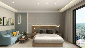 Ensemble de meubles de chambre d'hôtel 3 étoiles, lit plateforme en bois massif pas cher, taille Queen, avec tête de lit, tables de chevet assorties et matelas - Product Image 5
