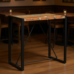 Mesa de Bar de Madera Reciclada con Estructura de Acero, Diseño Industrial, Muebles para Restaurante, Forma Cuadrada, Uso Comercial Duradero - Product Image 2