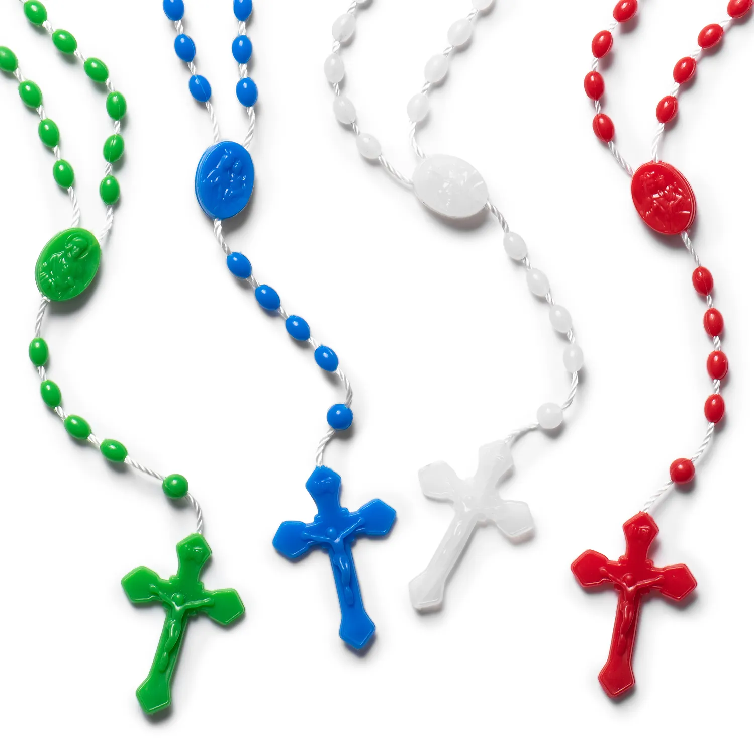 4 Color Plastic Rosary Bead Style Cross necklace Catholic Religious Luminous Rosary Necklace Wholesale