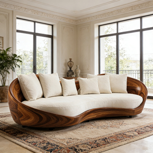 <span class=keywords><strong>Divano</strong></span> con Cornice in Legno Scultoreo Artistico, Silhouette Curva, Lussuoso e Confortevole per Arredamento Casa - Product Image 5