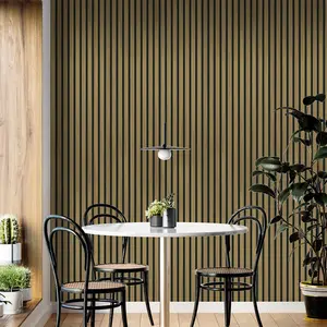 Panel de pared acústico con listones de madera de teca Sunwings | Stock en EE. UU. | Paquete de 2 paneles de pared insonorizados estriados 3D de 23,5 ''x 94,5''
