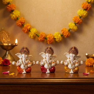 Statue de Ganesh Mukut multicolore artisanale Nirmala |   Idole traditionnelle du dieu Ganesha en résine colorée |   Tableau religieux indien - Product Image 4