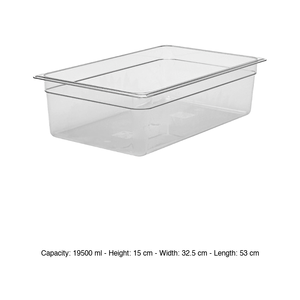 Bac alimentaire en polycarbonate GN 1/1 53 × 32,5 × 15 h cm, sans couvercle, -100/+100 ° C - Product Image 3