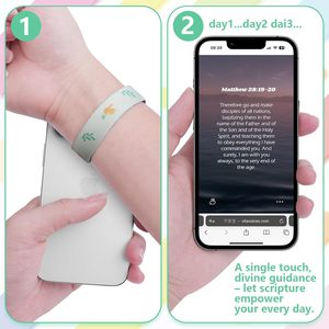 Pulsera NFC azul con versículos bíblicos diarios Escritura cristiana inspiradora Brazaletes de moda <span class=keywords><strong>para</strong></span> mujeres Hombres Regalos cristianos - Product Image 6
