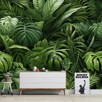 Wallpaper 3D Pita Sutra Matte Anti-statis Tahan Air Perekat Sendiri Motif Latar Belakang Tanaman Hijau Hutan Hujan Tropis