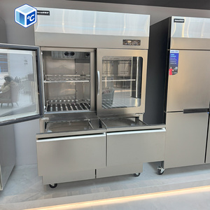NUEVO Refrigerador <span class=keywords><strong>Vertical</strong></span> Comercial de Acero Inoxidable con Textura Mate de Alta Calidad, Cuatro <span class=keywords><strong>Cajones</strong></span> Debajo de la Puerta de Vidrio, <span class=keywords><strong>Congelador</strong></span> para Cocina - Product Image 3