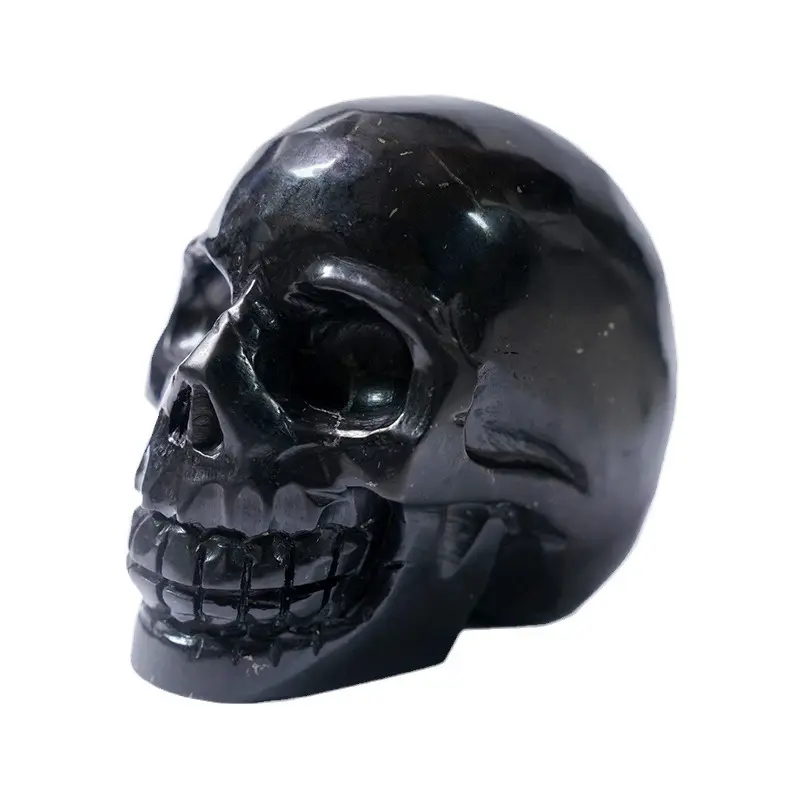 Wholesale natural hand carved black shungite skulls healing stone crystal craft