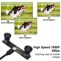 Webcam 1080P 60FPS avec double objectif 120 degrés sans distorsion, module caméra stéréo synchronisé UVC USB 2.0 pour la reconnaissance faciale