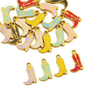 Western <b>Cowboy</b> <b>Boot</b> Pendant Stainless Steel Enamel 18k <b>Gold</b> Plated DIY Jewelry Accessory Wholesale - Product Image 2