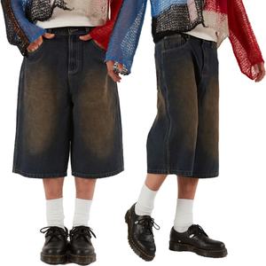 Pantalones Cortos de Mezclilla Personalizados Estilo Vintage, Lavado Oscuro, para Hombre, Holgados, Estilo Urbano, Jorts - Product Image 1