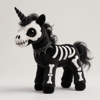 Peluche Licorne Squelette Gothique Personnalisée, Jouet en Peluche Halloween, Animal en Peluche Effrayant, Licorne Cheval Noir, Décoration