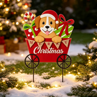 Insegna Metallica 3D Artigianale a Forma di Carretto Festivo con Cani, Decorazione Natalizia per Portico Anteriore e Ingresso