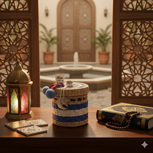 Sustainable Modern Woven Bamboo/Rattan Circle Storage <b>Basket</b> with Secure Lid Decor Organizer for <b>Gifts</b> and Home Use - Product Image 6