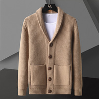 Cardigan en laine grande taille pour hommes avec bouton en corne Automne Hiver Nouvelle version Fermeture éclair
