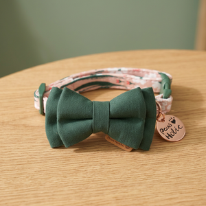 Elegant Luxury Personalized Soft Floral Durable Adjustable Cotton Dog Collar with Lights-Pink Candy Bow Tie Removable - Product Image 2