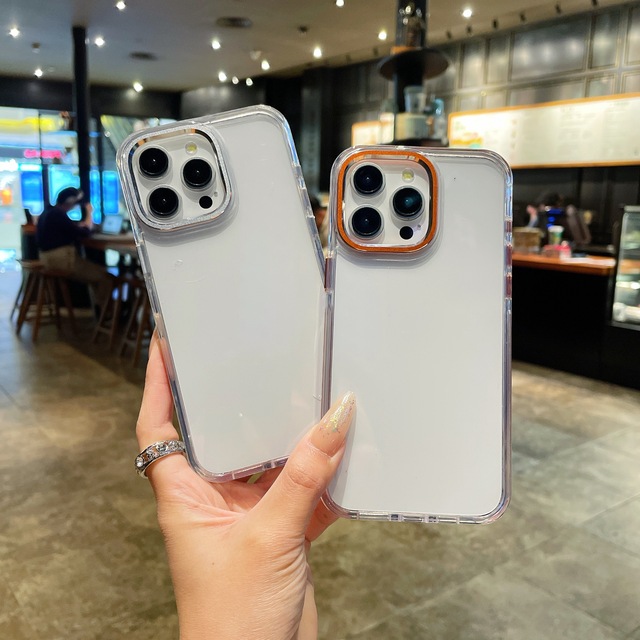 Colored Electroplated Frame Phone case Luxury for IPhone15 Pro clear Tpu+pc Shockproof Mobile Phone Cases for iPhone 15 14 13