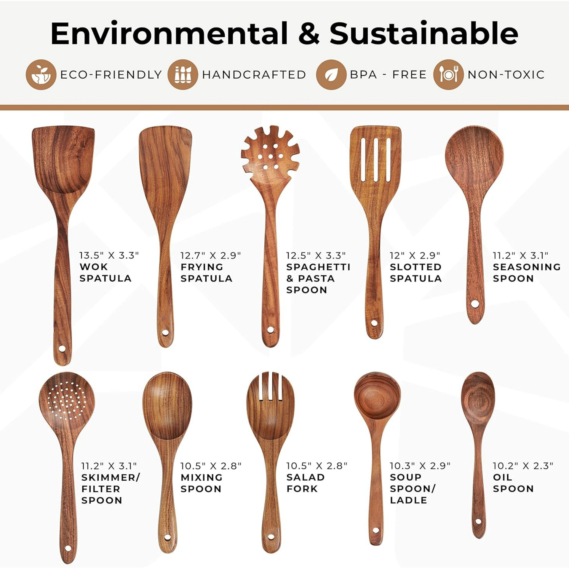 Hot Selling Kitchen Accessories Kitchen Products 12 Pcs Wooden Cooking Utensils Spatulas Acacia Teak Wood Kitchen Utensils Set · image 6