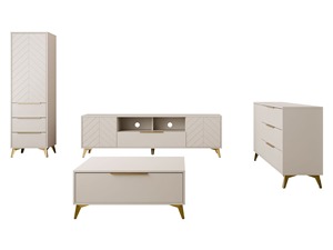 Ensemble de meubles de salon en bois beige moderne certifié FSC sur mesure OEM pour la maison avec pieds en métal doré - Product Image 2