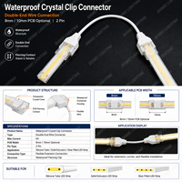 Connecteur étanche 2 broches pour bande LED COB monochrome 8mm 10mm, clip cristal sans soudure pour tube en silicone