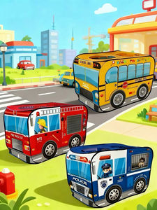 Tente de jeu pliable pour enfants, maisonnette de camping, bus de <span class=keywords><strong>police</strong></span> de dessin animé, jouets pour bébés, intérieur et extérieur - Product Image 3