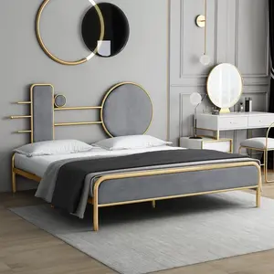 Metalen Dubbele Bed Frame Hotel Appartement Queen Size Gold Metal Bedden Frame