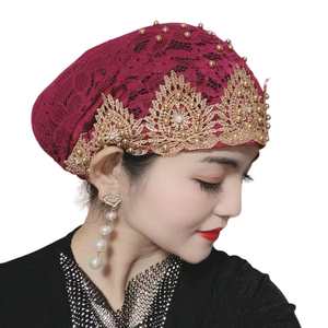OEM Ethnic <b>Lace</b> Hijab <b>Scarf</b> for Muslim Women Embroidered Beaded Plush Beach Headscarf Bandana Adults Spring/Summer - Product Image 1