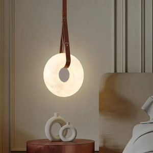 Lustre LED personnalisé en laiton et albâtre, design moderne, minimaliste, nordique, avec anneau en marbre, pour salon, salle à manger, chambre à coucher - Product Image 2