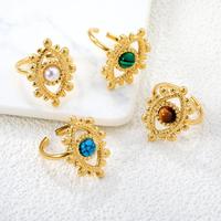 Bague ouverte ajustable vintage bohème en acier inoxydable 316L plaqué or 18 carats avec pierres naturelles multiples incrustées, bijoux pour cadeau