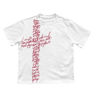 T-shirt imprimé col rond en coton et polyester, 230g, ample, respirant, style jeunesse rebelle, non-mainstream - Product Image 2