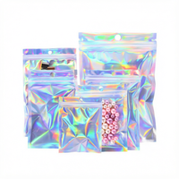 Sacs en Mylar holographiques transparents personnalisés avec fermeture éclair, imprimés, à trois soudures latérales, pour emballage de bijoux et de maquillage