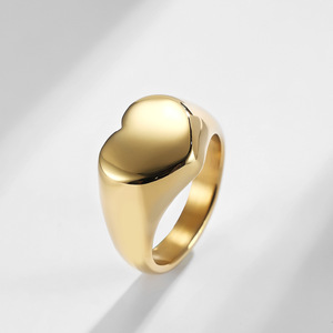 HIgh End Heart Shape <b>Signet</b> <b>Ring</b> in 18K PVD Gold Plated Stainless Steel for <b>Men</b> & Women | Waterproof Hypoallergenic & Non-Fading - Product Image 3