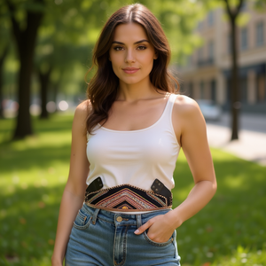 Cintura Angelina Deparis 75x10,5cm in Tessuto Ricamato, Accessorio Moda - Product Image 3