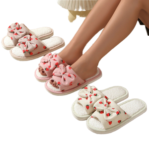 Chaussures pour femmes, bout ouvert, nœud, semelle intérieure en mousse à mémoire de forme souple, antidérapante, chaude, légère, en coton, EVA, fourrure, TPR, semelle intérieure, hiver, printemps, automne - Product Image 1