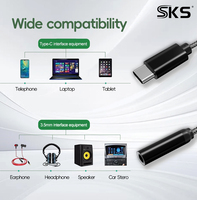Adaptador de Audio USB C a 3.5mm SKS HiFi, 32bit/384KHz, Carcasa Metálica Trenzada para Teléfono Android, Laptop, Tablet, Cámara LED