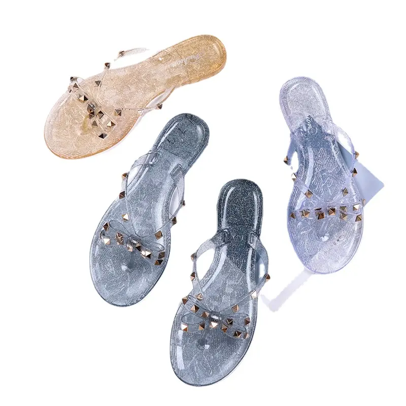 Baru payet keling busur sandal jepit musim panas Liu Ding wanita tamasya sandal pantai sepatu jeli pabrik grosir