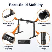 Cadre de bureau électrique à double moteur, réglable en hauteur, pour position assise ou debout, avec 4 préréglages de mémoire et contrôleur LED intelligent