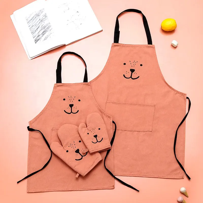 Cute Cotton Kids Oven Mitt and Apron Set Kitchen Painting Antifouling Apron Set For Kids