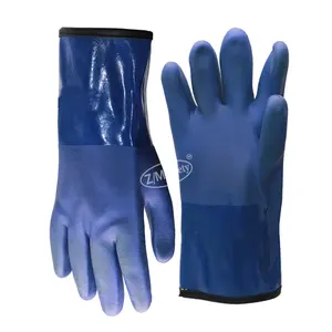 Insulated Waterproof Blue Tripple Dipped Work Gloves Fleece Lined Cold Proof Heavy Duty PVC Coated Gloves