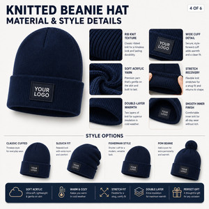 Custom Logo 3D Embroidered Acrylic <b>Beanie</b>-Unisex Winter Warm Adjustable <b>Hat</b> 26 Colors Wholesale Promotional Gift - Product Image 4
