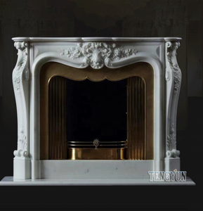 Cheminée en marbre blanc naturel de chine, décoration de la maison sculptée à la main, médaillon en pierre, manteau de cheminée - Product Image 3