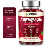 Complément alimentaire personnalisé en marque privée OEM ODM, gommes à l'ashwagandha, 120 unités, saveur framboise, végétalien, sans OGM, sans gluten, formule personnalisée