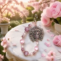 Dragonne de téléphone de luxe rose paon, perles, cristaux, strass, breloques, lanière, bijoux faits main, cadeau, vente en gros
